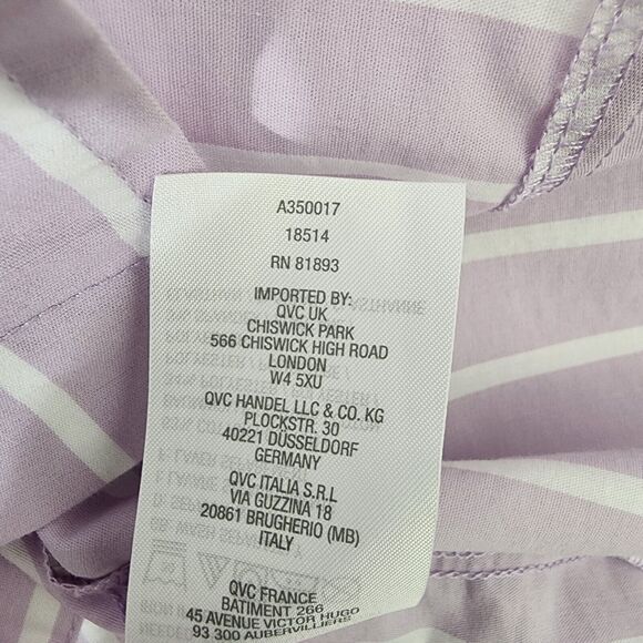 Denim & Co. Womens Shirt Size 1X Stripe Stretch Poplin 3/4 Sleeves Light Orchid - Picture 9 of 9